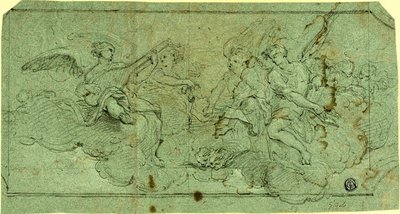 Muusikko Enkelit pilvissä (recto); Istuva pappi (käänteinen) tekijältä Guido Reni