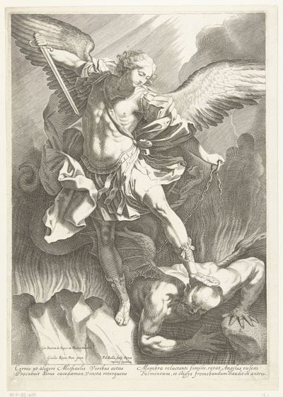 Arkkienkeli Pyhä Mikael voitti paholaisen, kaiverrus Pieter de Bailliu, 1623-60 tekijältä Guido Reni