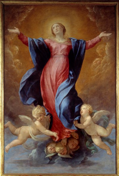 Guido Renin Neitsyt taivaaseenastumisen maalaus nimeltään Opas (1575-1642) 1637 Sun. 2,42x1,6 m Lyon, Musee des Beaux Arts tekijältä Guido Reni