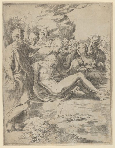 Hautaus, Kristus jalat ojennettuina, Neitsyt oikealla, 1590-1600. tekijältä Guido Reni
