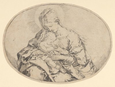 Neitsyt pitelee vauvaa Kristusta, soikea sävellys, n. 1600-1640. tekijältä Guido Reni