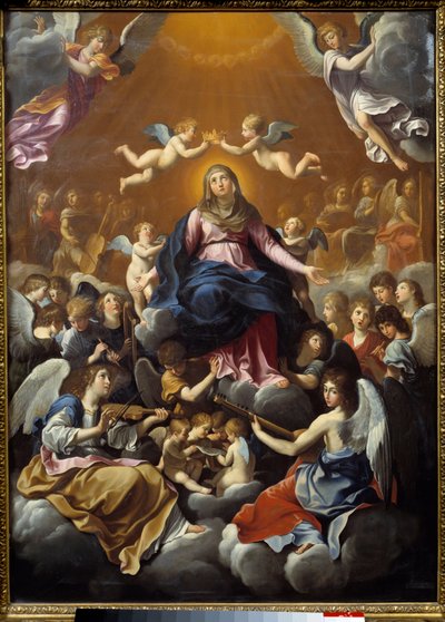 neitsyen kruunajaiset. Guido Renin maalaus nimeltä opas (1575-1642) tekijältä Guido Reni
