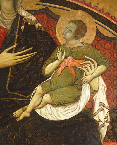 Jeesus-lapsi, yksityiskohta Majesteetilta Guido da Siena (n. 1230-n. 1290) Pilarisali, Palazzo Pubblico (kaupungintalo), Siena tekijältä Guido da Siena