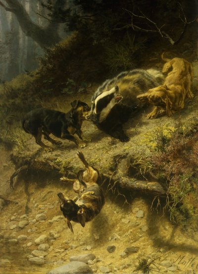 Mäyräkoirat mäyrässä, 1882 tekijältä Guido von Maffei