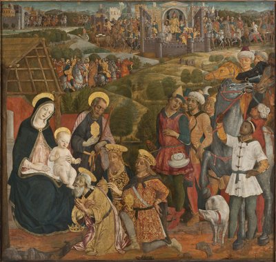 The Adoration of the Magi - The Adoration of the Magi, kirjoittanut Cozzarelli, Guidoccio di Giovanni (1450-1517). Tempera ja öljy kankaalle. Mitat: 168 x 176 cm. Tukholman kansallismuseo tekijältä Guidoccio di Giovanno Cozzarelli