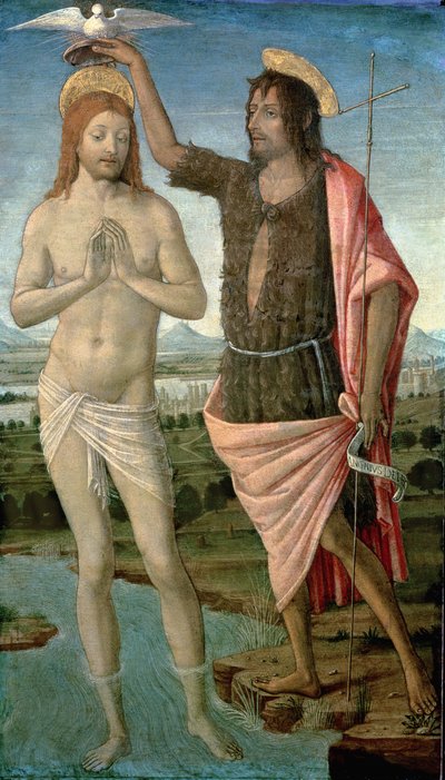 Kristuksen kaste, 1486 (tempera paneelissa) tekijältä Guidoccio di Giovanno Cozzarelli