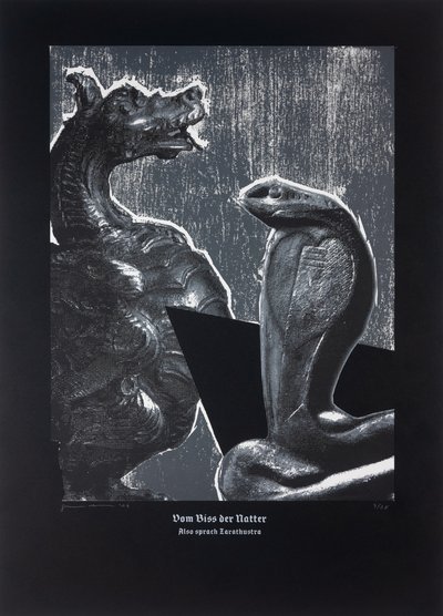 On The Adder´s Bite, Näin puhui Zarathustra, 2024 (Puupiirros ja silkkipaino) tekijältä Guilherme Pontes
