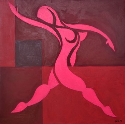 Study of Figure in Cubic Space Pink Version, 2015 (öljy kankaalle) tekijältä Guilherme Pontes