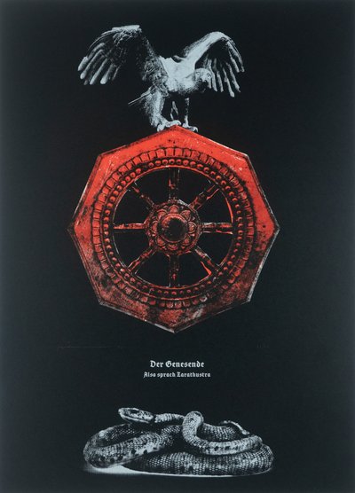 Toipilas, Näin puhui Zarathustra, 2025 (puupiirros ja silkkipaino) tekijältä Guilherme Pontes