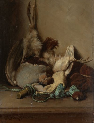 Asetelma Wood Pigeonin ja Powder Hornin kanssa tekijältä Guillaume Anne van der Brugghen