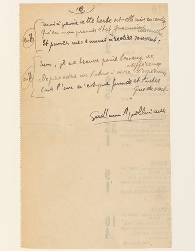 "Anekdoottinen elämä. "Kansainliiton hymni". Tupakka.", 15. elokuuta 1918 tekijältä Guillaume Apollinaire