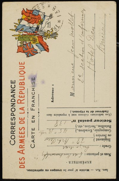 Nimikirjoituspostikortti Jean Molletille, 31. heinäkuuta 1915 tekijältä Guillaume Apollinaire