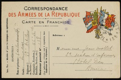 Postikortti Jean Molletille, 1915 tekijältä Guillaume Apollinaire