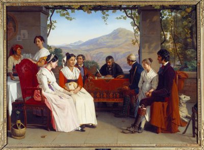 Italian seura: "" Avioliittosopimus Italiassa vuonna 1831"" Guillaume Bodinier (1795-1872) maalaus 1831 su. 10x1,38 m tekijältä Guillaume Bodinier
