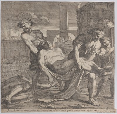 Abdon ja Sennen kantamassa varhaiskristittyjä marttyyreja haudattavaksi, 1650-60. tekijältä Guillaume Courtois