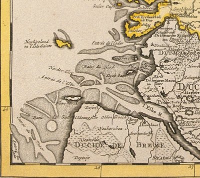 Yksityiskohta Helgolandista Tanskan kartalta vuodelta 1730 tekijältä Guillaume Delisle