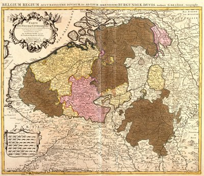Katolisen Alankomaiden (Belgia ja Luxemburg) kartta (etsaus tekijältä Guillaume Delisle
