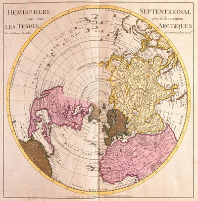 Pohjoisen pallonpuoliskon kartta, arktinen maa Kuvaus (Vahva vesi tekijältä Guillaume Delisle