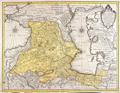 Kartta Kaspianmeren naapurivaltioista (Venäjä, Armenia, Persia, Kazakstan, Turkmenistan) (etsaus tekijältä Guillaume Delisle