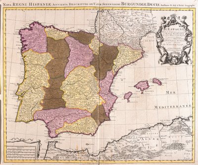 Iberin niemimaan, Portugalin kuningaskunnan ja Espanjan kartta (etsaus tekijältä Guillaume Delisle