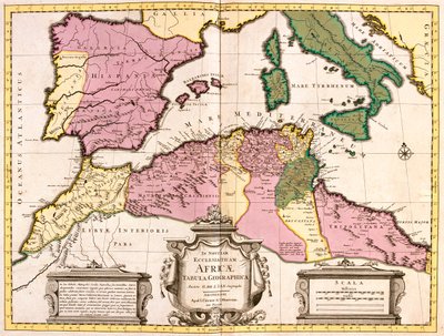 Marokko, Pohjois-Algeria, Tunisia, Luoteis-Libya, Espanja, Portugali, Italia (pohjoista lukuun ottamatta). tekijältä Guillaume Delisle