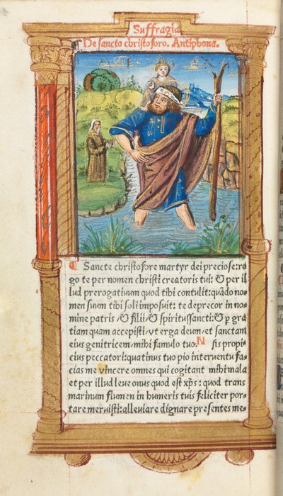 Painettu tuntikirja (Rooman käytössä): fol. 101v, St. Christopher. tekijältä Guillaume Le Rouge