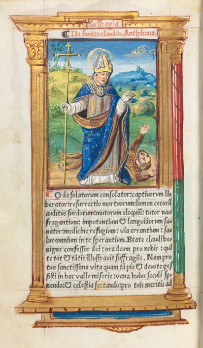 Painettu tuntikirja (Rooman käytössä): fol. 105v, Pyhä Claude piispana. tekijältä Guillaume Le Rouge
