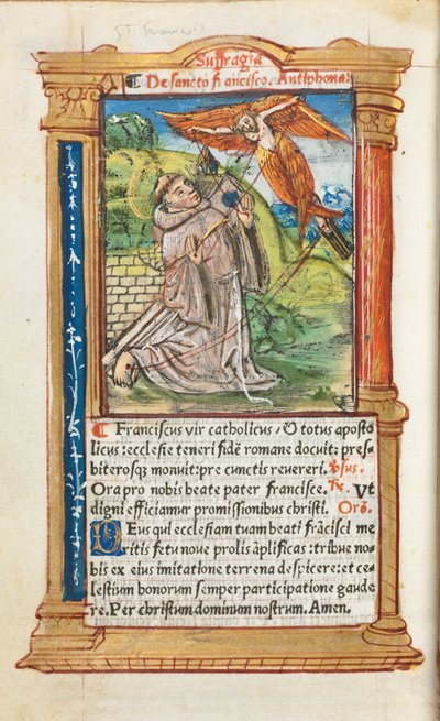 Painettu tuntikirja (Rooman käytössä): fol. 106v, Franciscus Assisilainen. tekijältä Guillaume Le Rouge