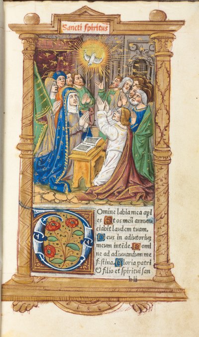 Painettu tuntikirja (Rooman käytössä): fol. 58r, helluntai. tekijältä Guillaume Le Rouge