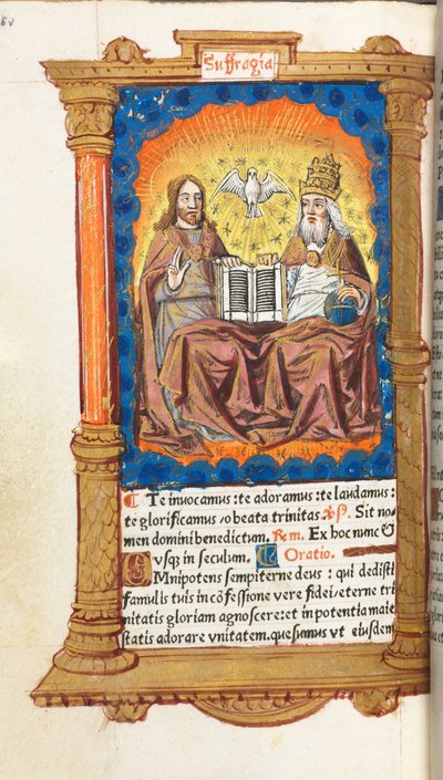 Painettu tuntikirja (Rooman käytössä): fol. 94v, Kolminaisuus. tekijältä Guillaume Le Rouge