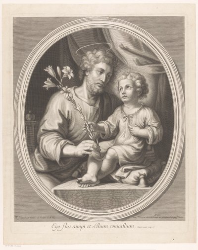 Kristuslapsi ojentaa Pyhälle Joosefille liljan tekijältä Guillaume Vallet
