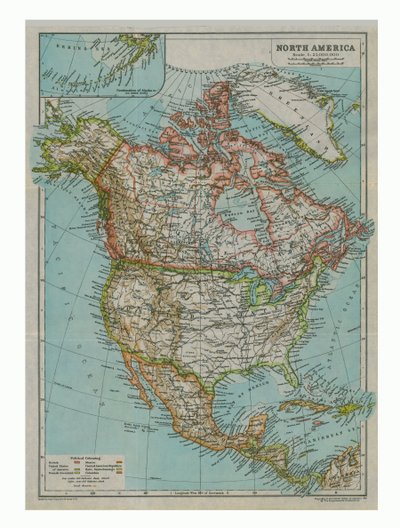 Pohjois-Amerikan kartta, vuodelta 1910 tekijältä Gull Engraving Company