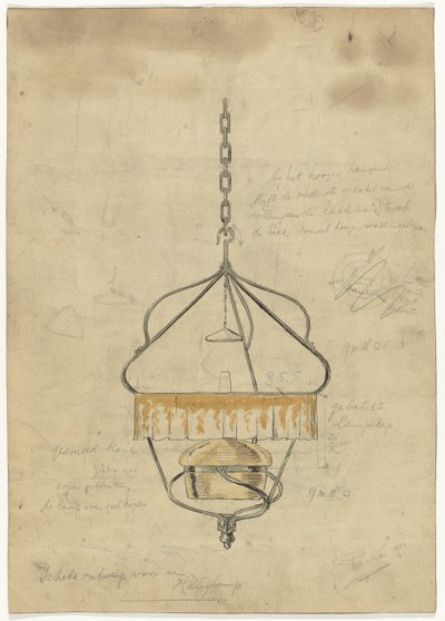 Suunnittelu riippuvalaisimelle tekijältä Gust van de Wall Perné (signed by artist)