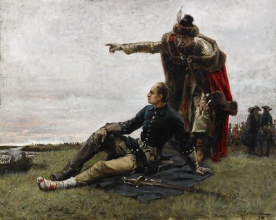 Kaarle XII Ruotsin ja Ivan Mazepa Poltavan taistelun jälkeen 1879 tekijältä Gustaf Cederström
