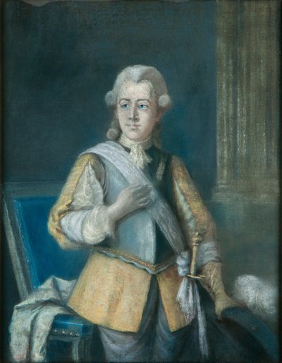 Kustaa III, Ruotsin kuningas 1772-1792, Kustaa Aadolfin inspiroimassa puvussa. tekijältä Gustaf L Lundberg