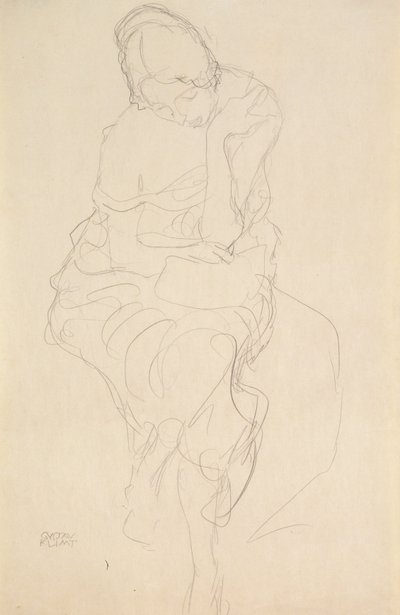 Auf einem Hocker Sitzende von vorne tekijältä Gustav Klimt