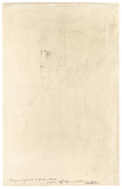 Bildnis einer Frau im Profil mit Rüschenkragen tekijältä Gustav Klimt
