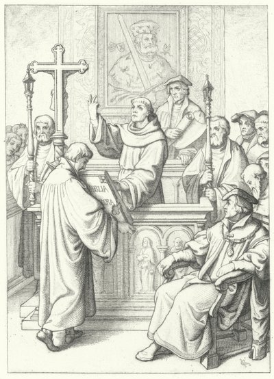 Andreas Karlstadt myönsi Martin Lutherin tohtorin tutkinnon Wittenbergin yliopistossa, 1512 tekijältä Gustav Ferdinand Leopold Konig