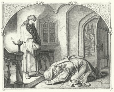 Martin Luther kauppias Hans Kohlhasen kanssa (kaiverrus) tekijältä Gustav Ferdinand Leopold Konig