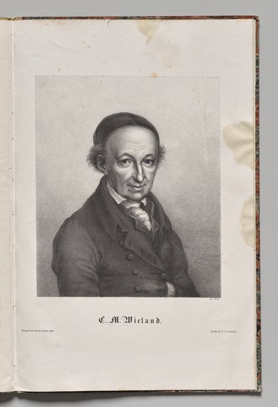 Saksan kuuluisat kirjailijat: Christopher Martin Wielandin muotokuva tekijältä Gustav Karl Friedrich Luderitz