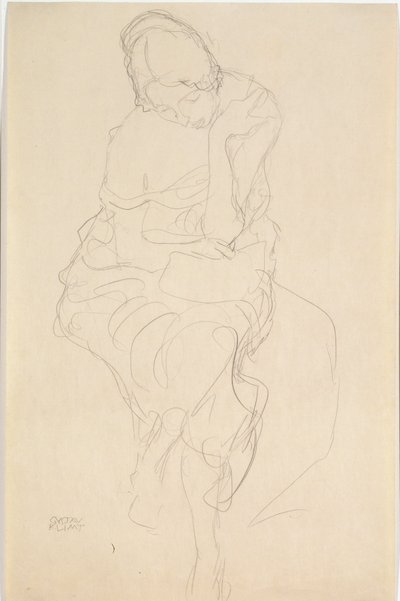 Auf einem Hocker Sitzende von vorne tekijältä Gustav Klimt