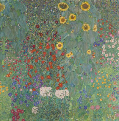 Mökin puutarha auringonkukkia tekijältä Gustav Klimt