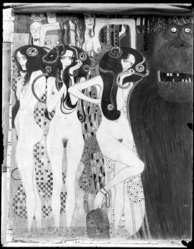 Beethovenin friisi: yksityiskohta kuvasta "Die feindlichen Gewalten". tekijältä Gustav Klimt