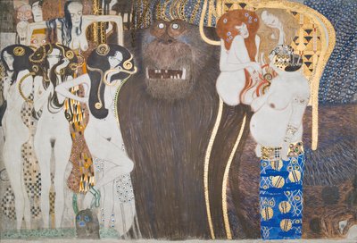 Beethoven Frieze: Vihamieliset voimat - paneeli 1, etuseinä tekijältä Gustav Klimt