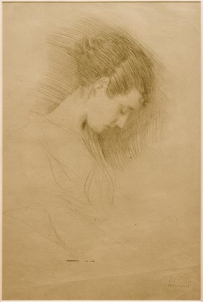 Brustkuva eines Mädchens mit gesenktem Kopf nach rechts tekijältä Gustav Klimt