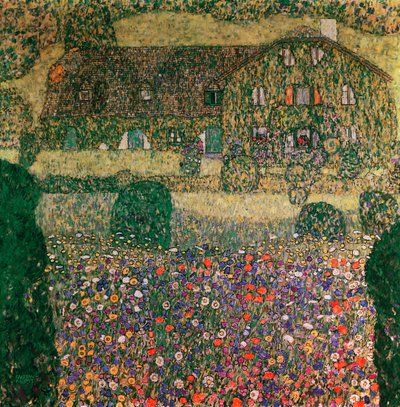 Maalaistalo Atterseen rannalla, n. 1914 tekijältä Gustav Klimt