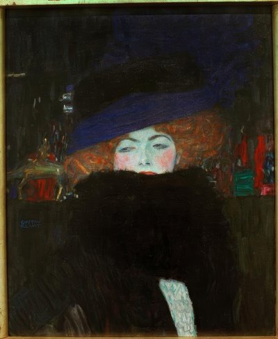 Dame mit Hut und Federboa tekijältä Gustav Klimt