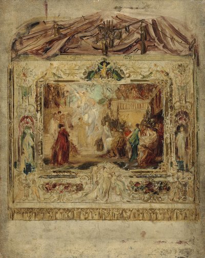 Suunnitelma teatteriverhoa varten, noin 1883-85 (öljy kankaalle). tekijältä Gustav Klimt