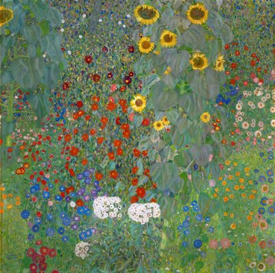 Maatilan puutarha auringonkukkineen, 1905-1906 tekijältä Gustav Klimt