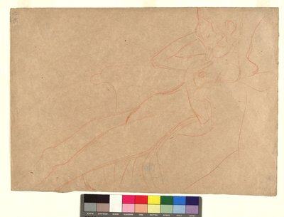 In einem Armsessel lehnender weiblicher Akt im Profil tekijältä Gustav Klimt